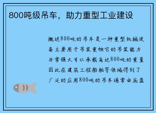 800吨级吊车，助力重型工业建设