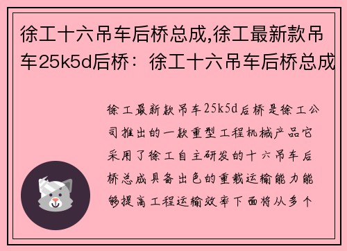 徐工十六吊车后桥总成,徐工最新款吊车25k5d后桥：徐工十六吊车后桥总成，提升重载运输效率