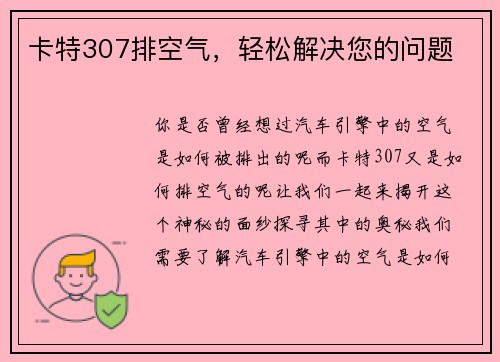 卡特307排空气，轻松解决您的问题